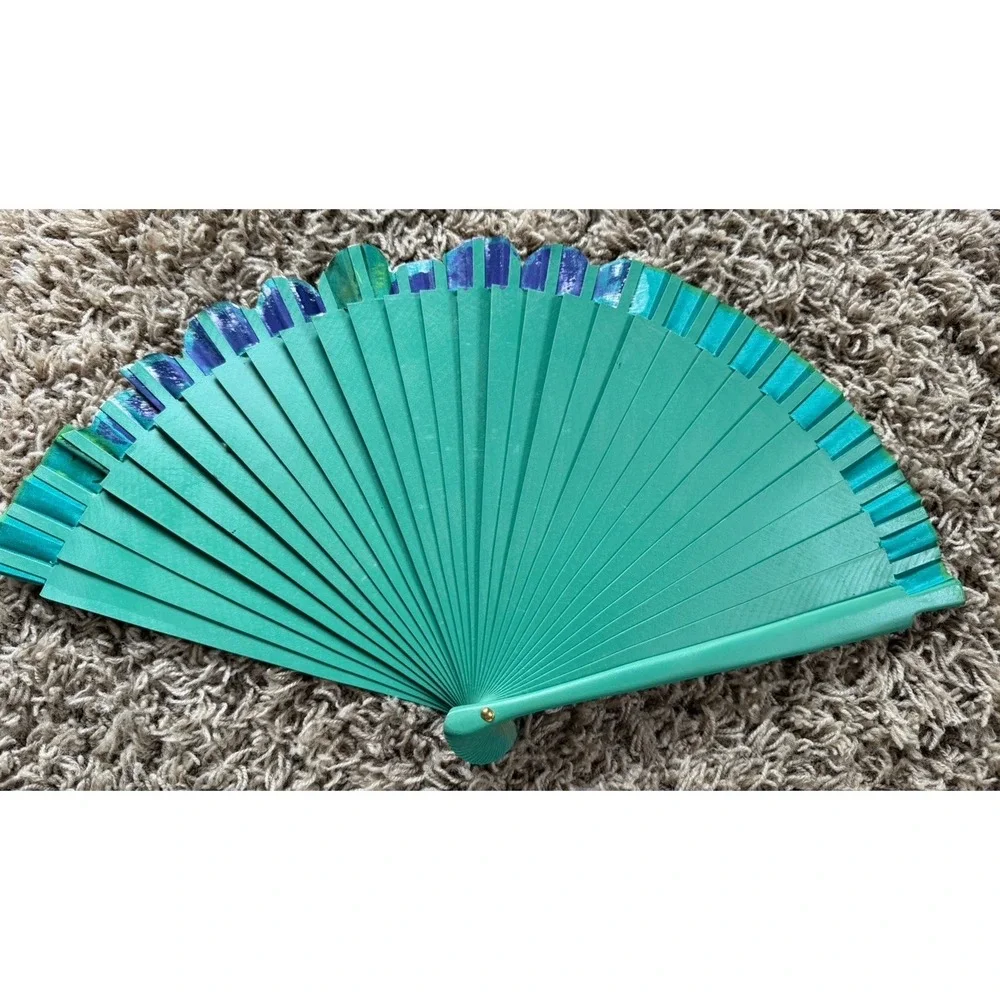 Lot Of Five Folding Hand Fans Wooden And Paper - Picture 3 of 10